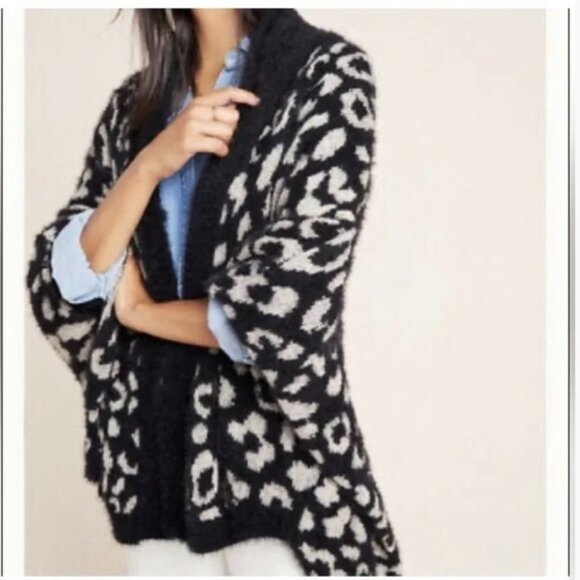 Anthropologie Akemi + Kin Louise Leopard Print Cardigan Sweater - Picture 1 of 10